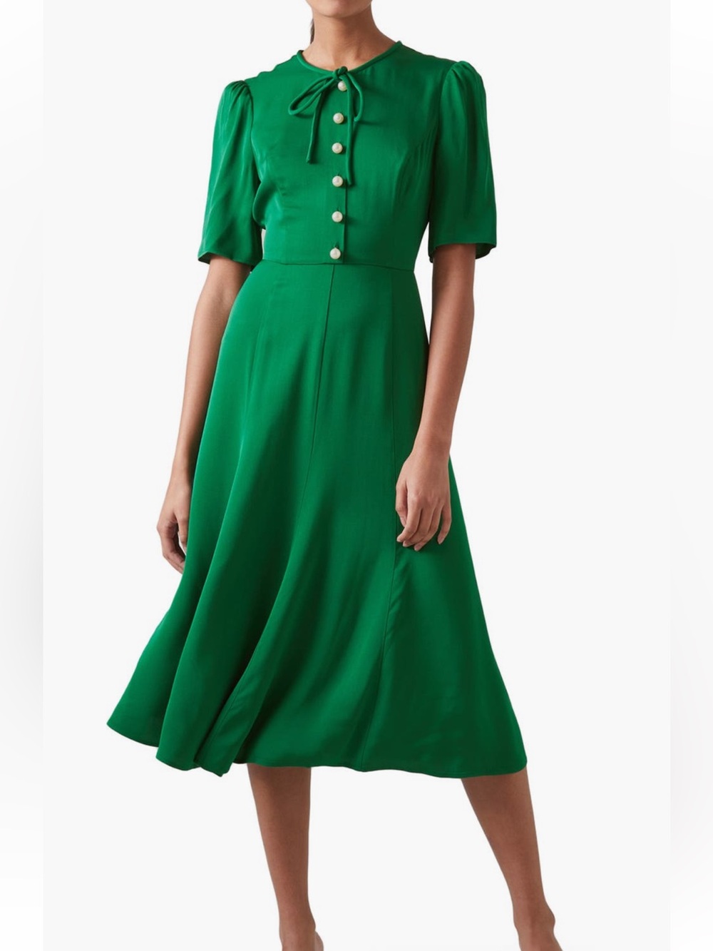 LK Bennett silk pearl midi bow dress